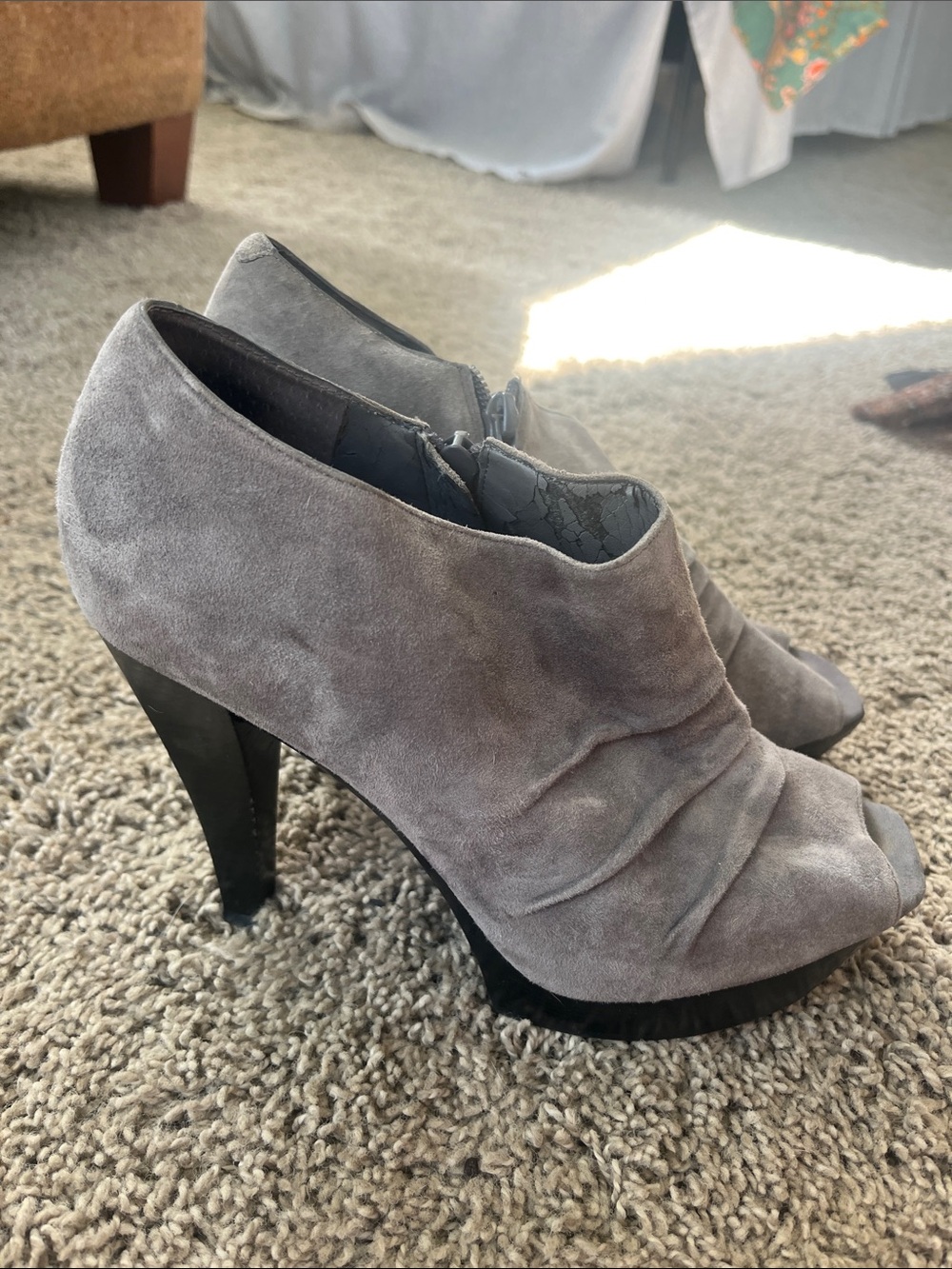 Gray Suede Side-Zip Ankle Booties